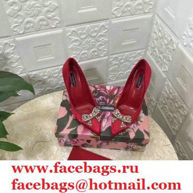 Dolce  &  Gabbana Heel 10.5cm Satin Pumps Red with Crystal Bow 2021